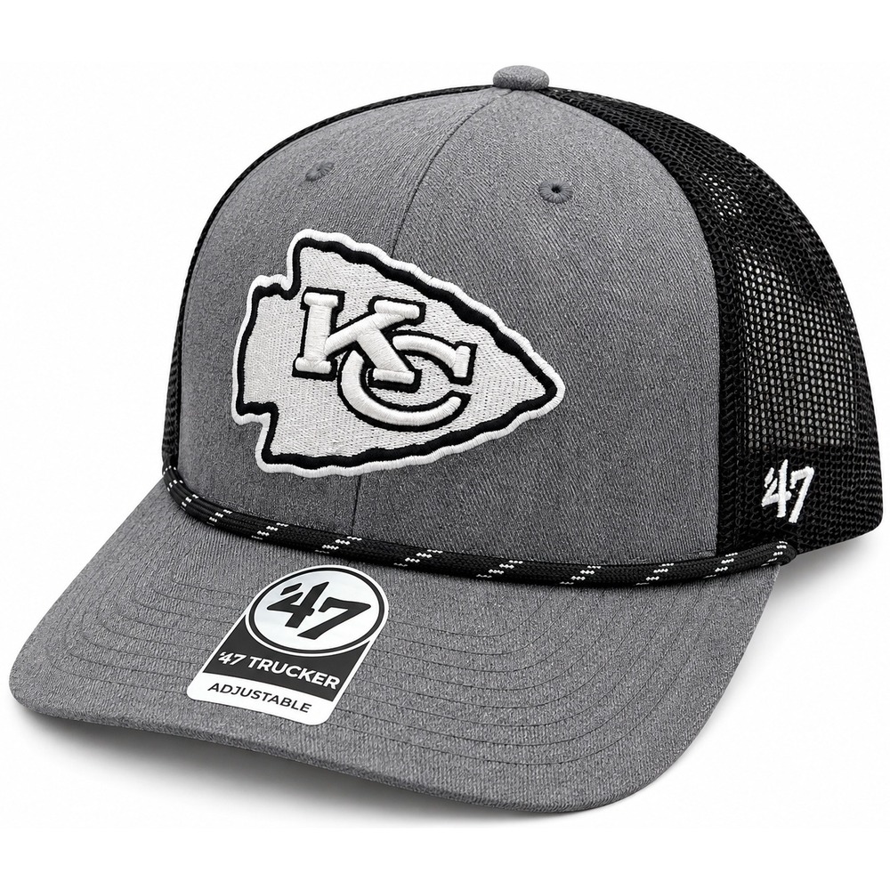 47 Kansas City Chiefs Carbon Rope Trucker Hat Charcoal Black NFL Adjustable Cap